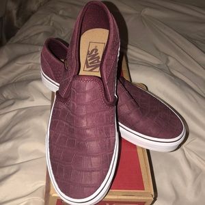 Burgundy Croco slip on Vans